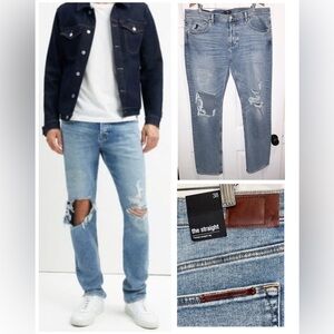NWT 7 For All Mankind Men's The Straight Leg Jeans Destroyed Knees Size 38 NEW